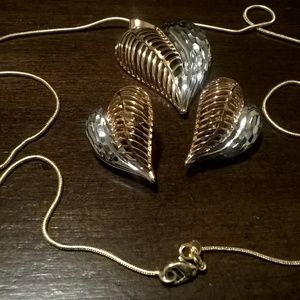 Two Tone Gold Plated Heart Jewelry Set